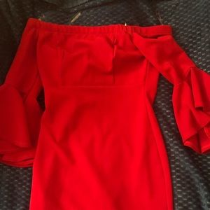 Over the shoulder red dress!
